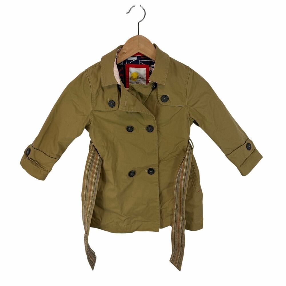 Mini Boden Youth Trench Coat UK Flag Print Liner Tan Size 4-5 Years 110cm